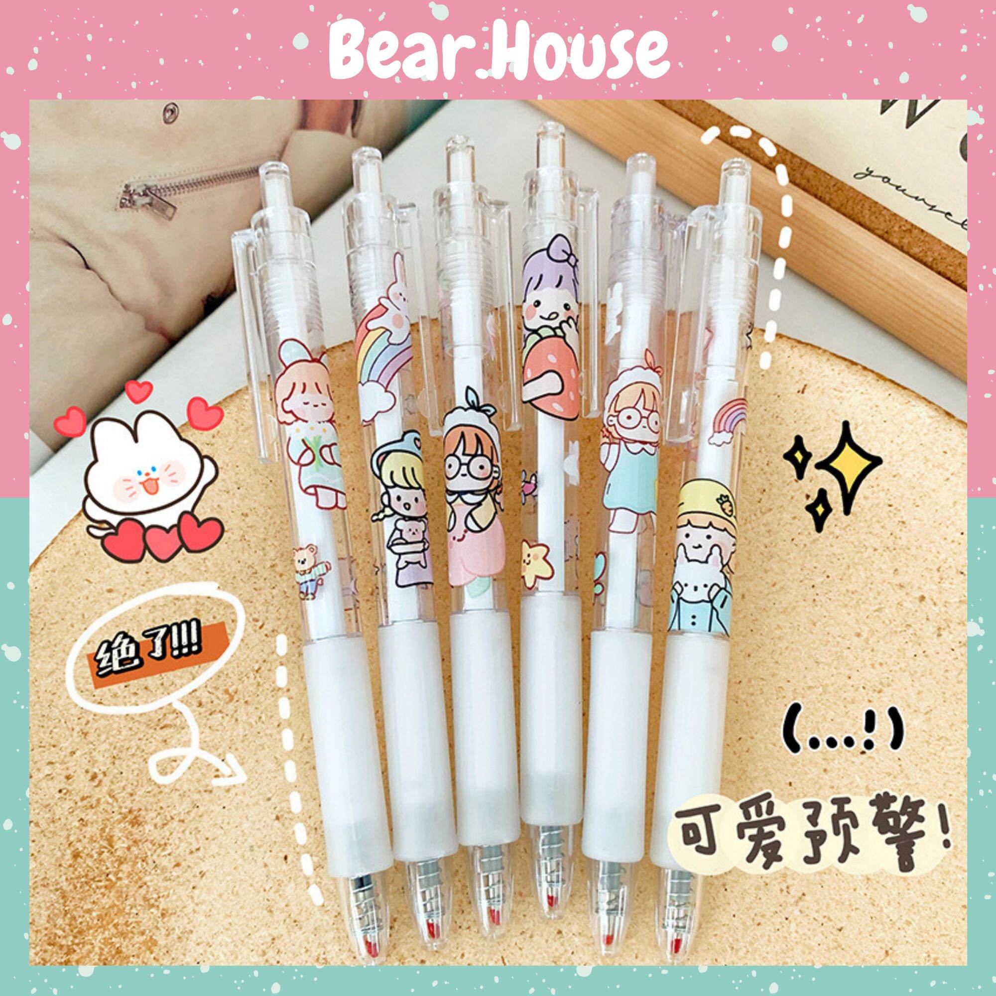 Bút, viết gel mực đen ngòi 0.05mm vỏ trong suốt họa tiết hoạt hình xinh sắc bear.house