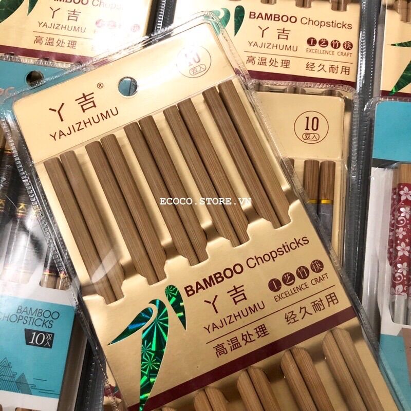 Vỉ 10 đôi đũa tre kháng khuẩn nhiều hoạ tiết