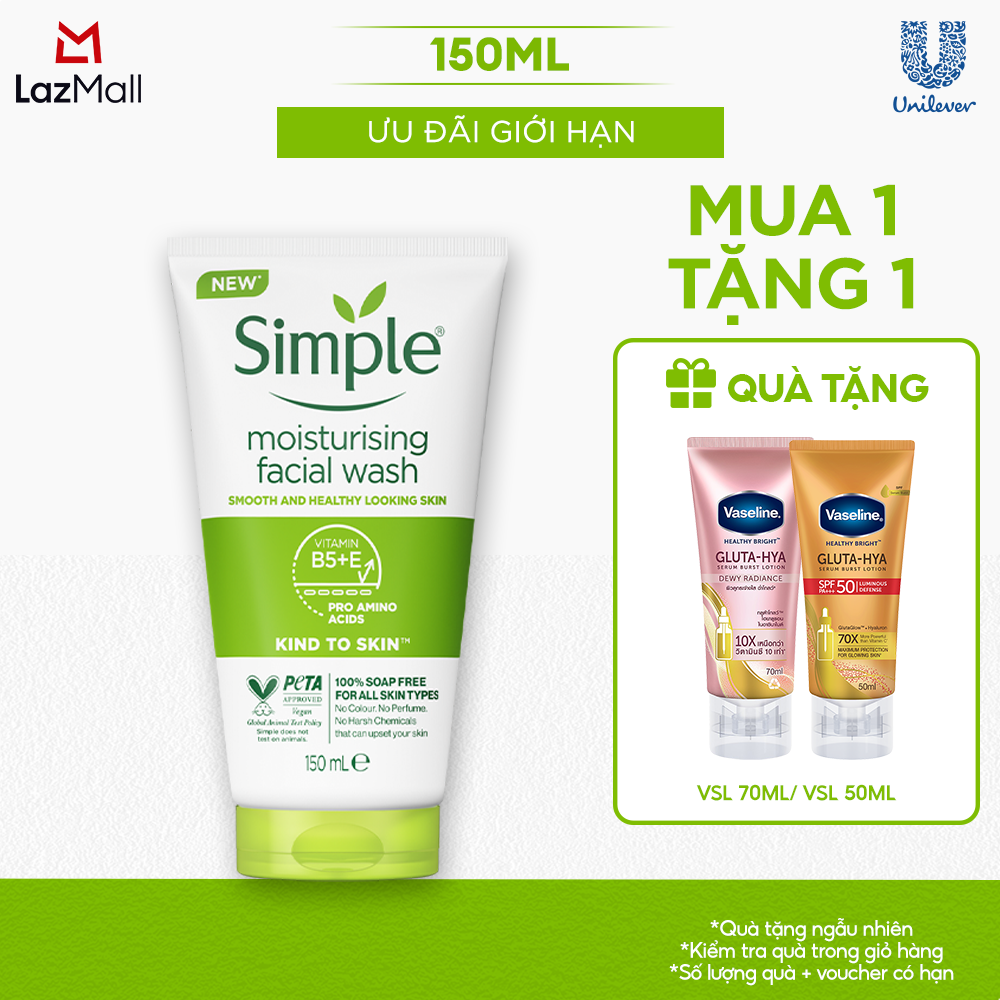 [VC 15% tối đa 70K đơn 399K] Sữa rửa mặt Simple sạch sâu hiệu quả - cho da thường 150ml [CHÍNH HÃNG 