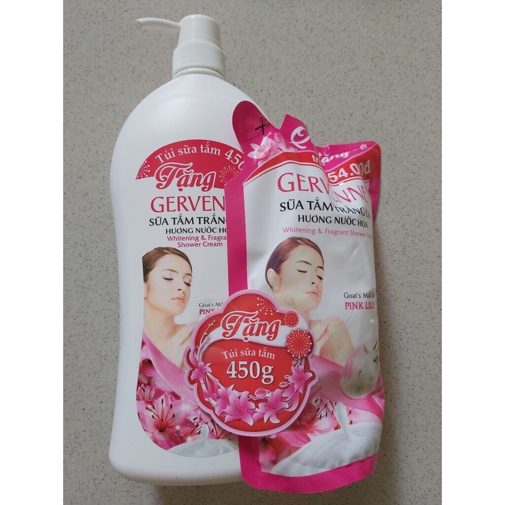 Sữa tắm trắng da Gervenne 1.2L/chai+túi 700g