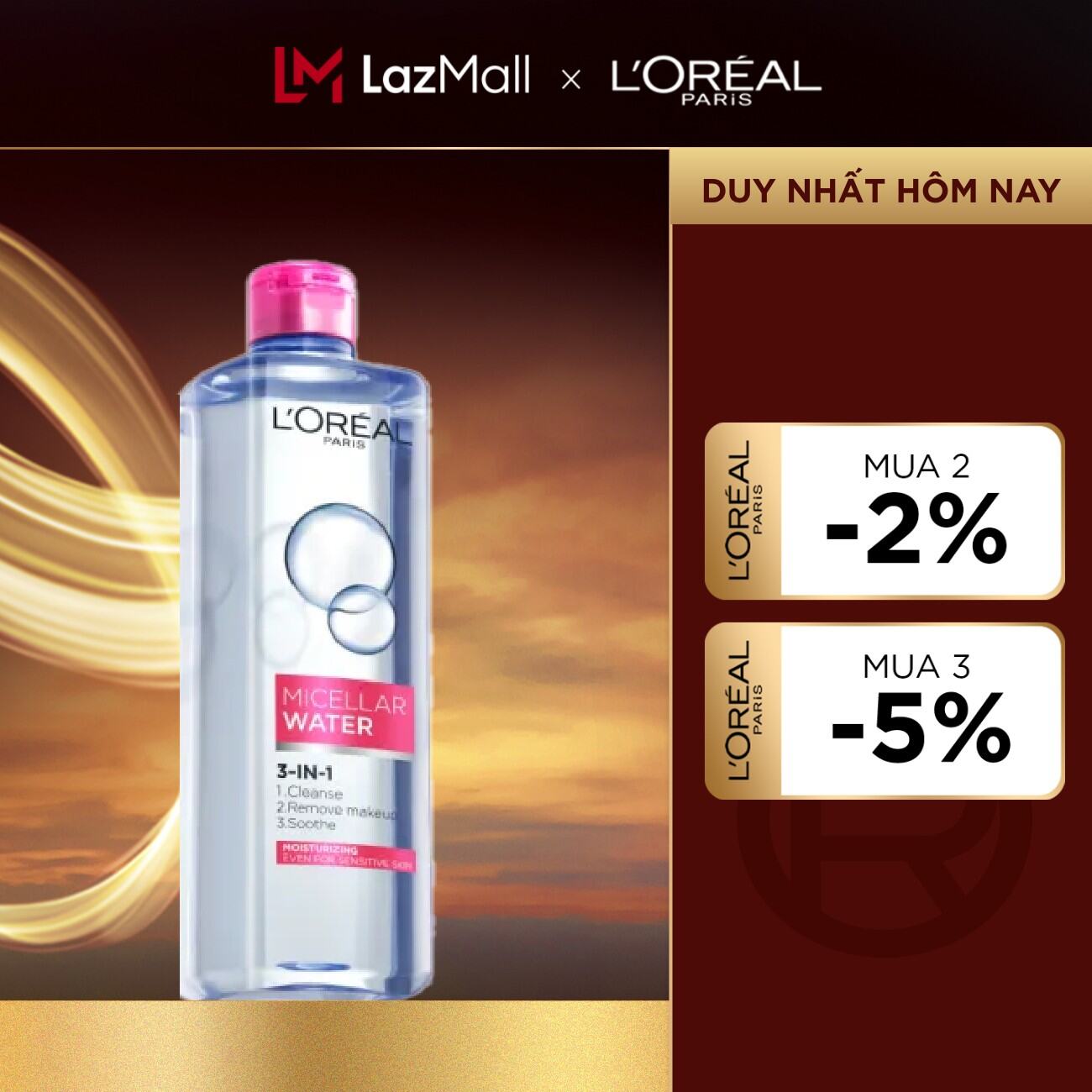 Nước tẩy trang dưỡng ẩm LOreal Paris Micellar Water 400ml (màu hồng)