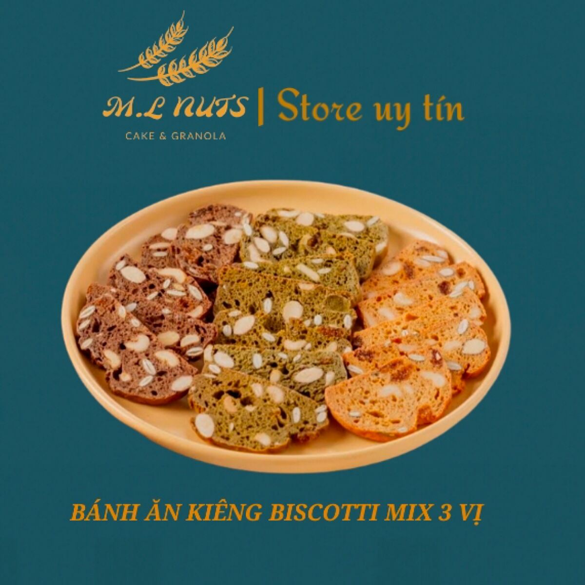 500g Bánh biscotti mix 5 loại hạt hạnh nhân, điều, bí xanh, đậu phộng, nho, bánh ăn kiêng vị cacao, trà xanh, bơ công thức mới giòn , mỏng hơn