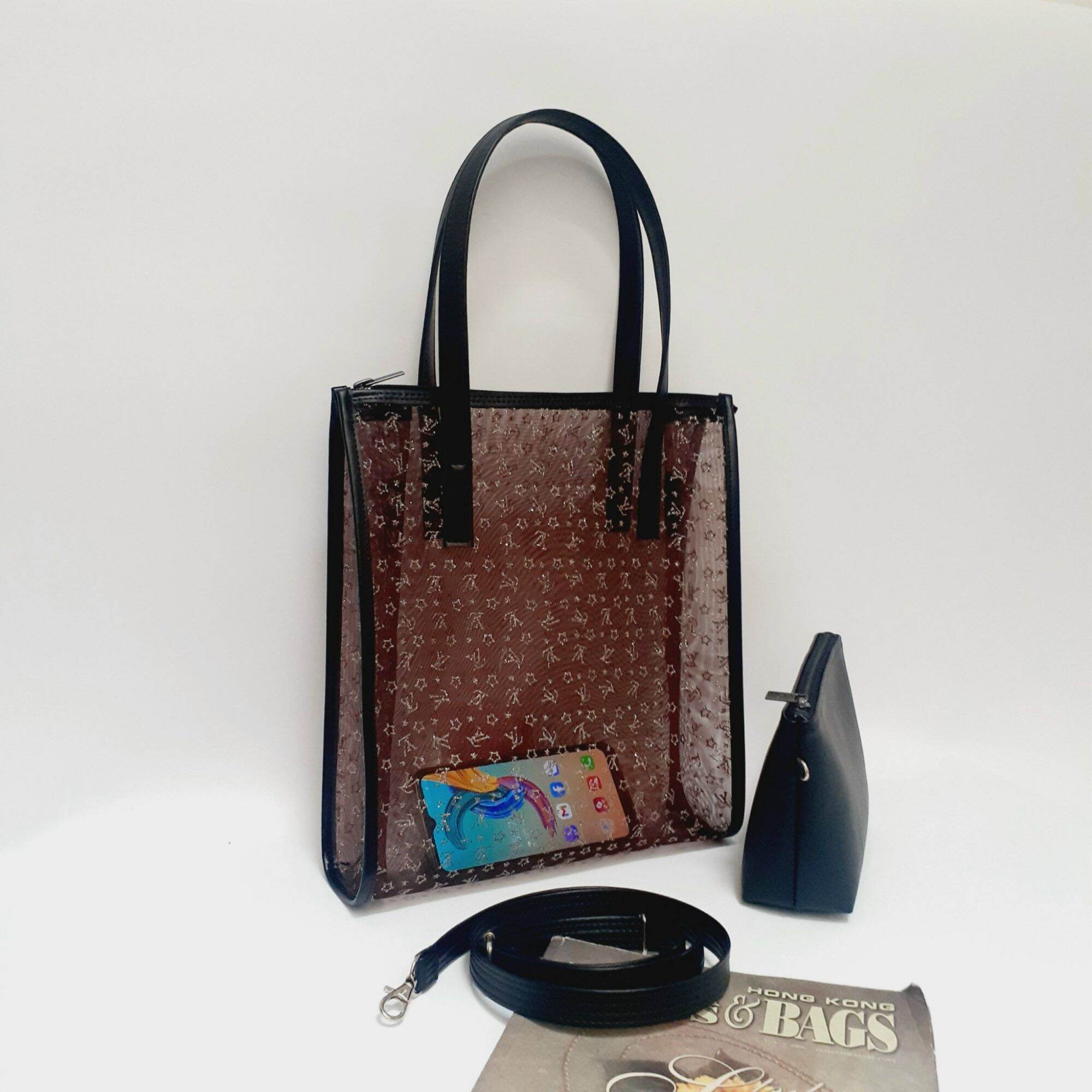 2-in-1 Transparent Women's Handbag for Work, Made of Computer Mesh Material, Can Hold Laptops, A3, A4 Documents, with Wallet and Matching Crossbody Strap - 8