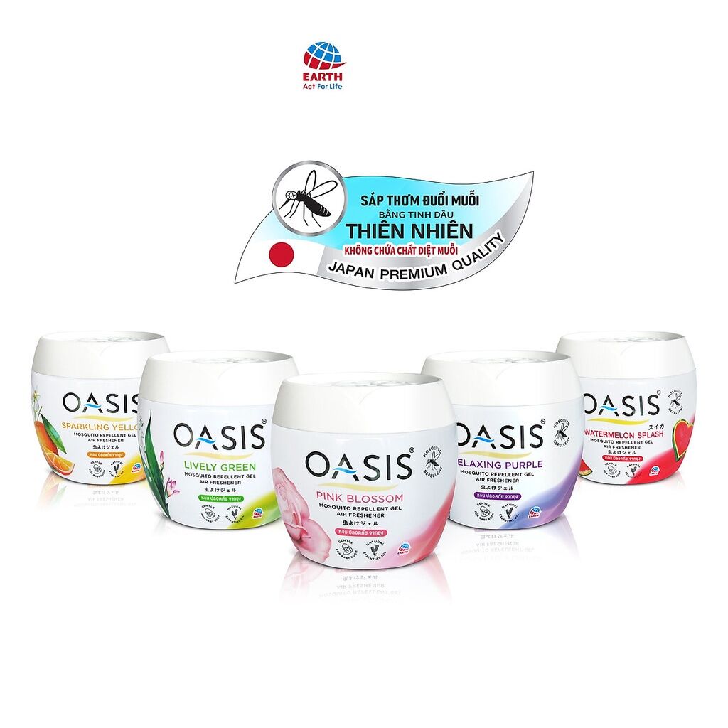 Sáp thơm đuổi muỗi Oasis 180gr hương Lively Green/ Pink blossom/ Relaxing purple/ Sparkling yellow/ Watermelon splash