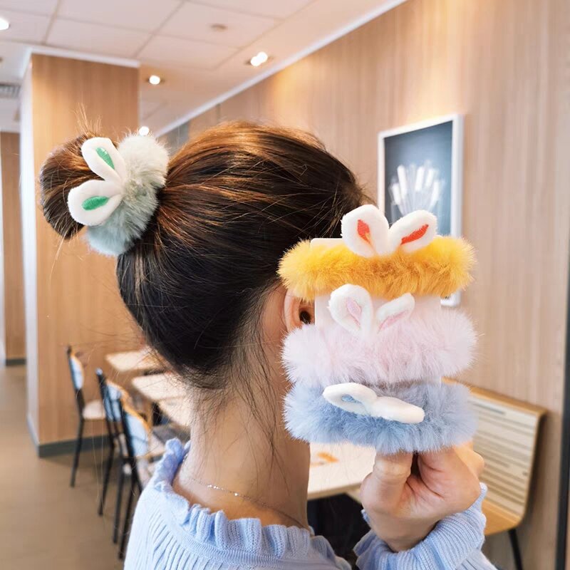 Dây cột tóc chun vải lông hình tai thỏ dễ thương
