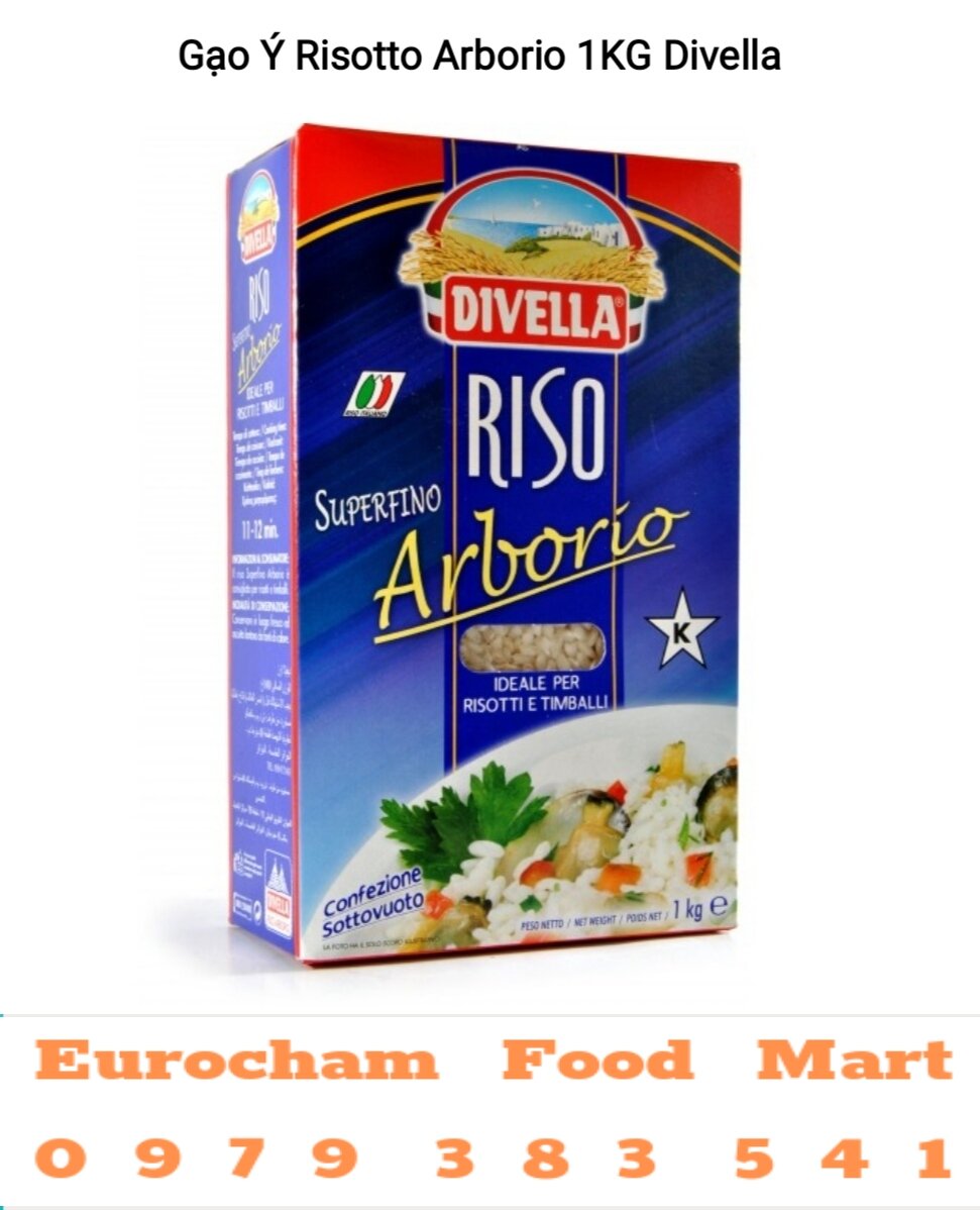 Gạo Ý Risotto Arborio hiệu Divella Hộp 1KG