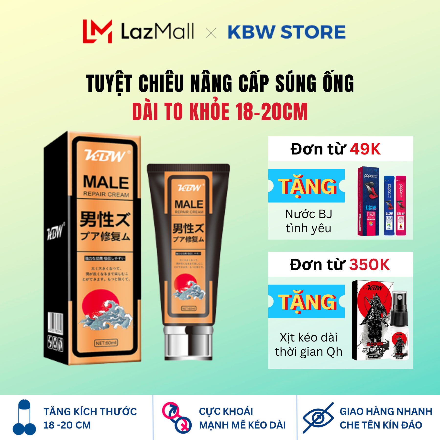 [CẢI TIẾN MỚI]  KBW phiên bản GOLD cao cấp -  Kem Tăng Trưởng Cậu Nhỏ Siêu Tốc Trong 7 Ngày To Dài Gân Guốc 18-20cm, Tăng kích thước, kéo dài cuộc giao ban