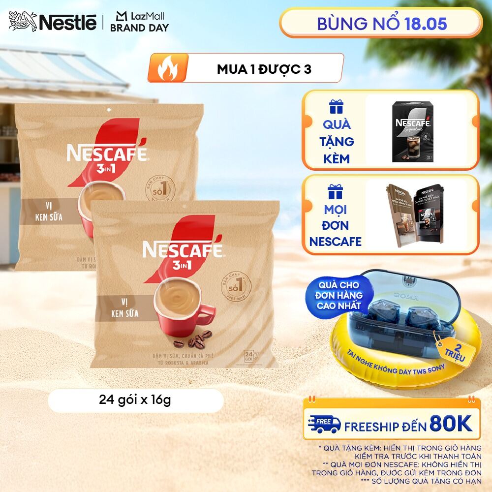 [FREESHIP HCM] Combo 2 bịch Cà phê hòa tan NESCAFÉ 3IN1 VỊ KEM SỮA Bịch 24 gói ĐẬM VỊ SỮA, CHUẨN CÀ PHÊ