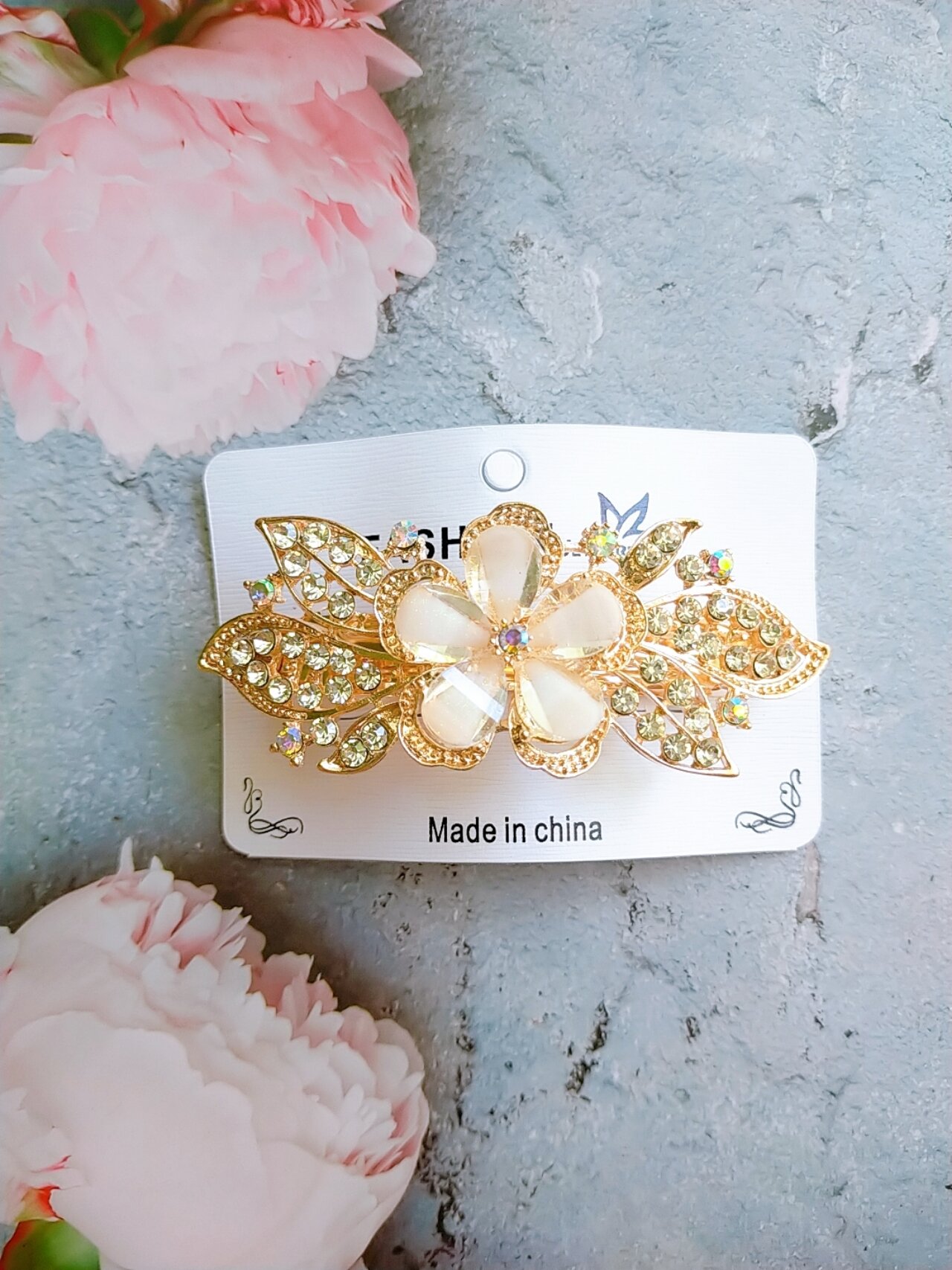 kẹp tóc phía sau đính đá hoa 8cm