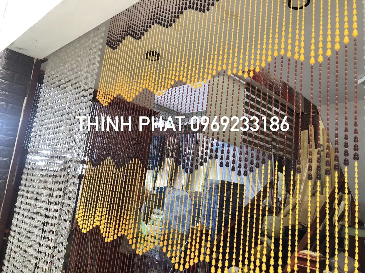 Rèm hạt nhựa mẫu Hồ Lô Vàng Nâu làm dầy siêu đẹp che cửa luồng, trang trí, rem che bàn thờ