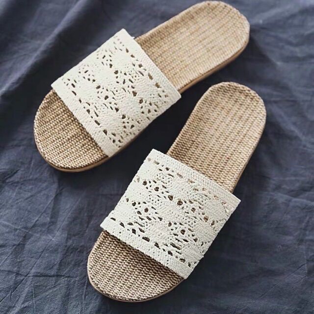 Dép cói quai ren style bánh bèo ( 3 màu)