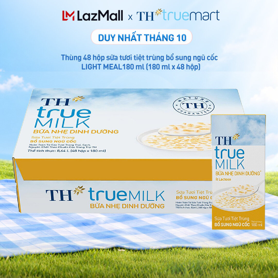 Thùng 48 hộp sữa tươi tiệt trùng bổ sung ngũ cốc TH true MILK LIGHT MEAL 180 ml (180 ml x 48)