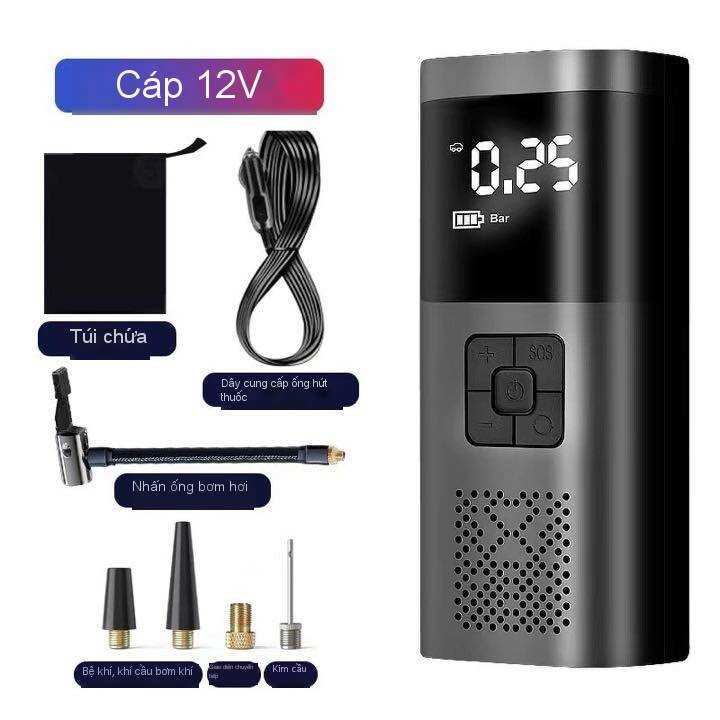 Bơm lốp ô tô mini 12v không dây – máy bơm lốp ô tô tự ngắt kiêm sạc dự phòng , sử dụng cho xe ô tô,xe máy,xe đạp