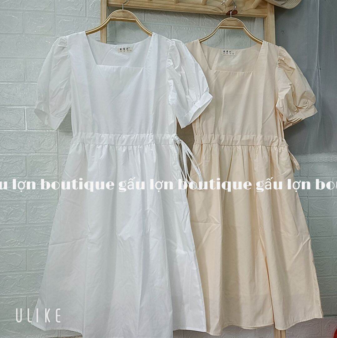 đầm thô tay bồng rút eo vintage ảnh thật