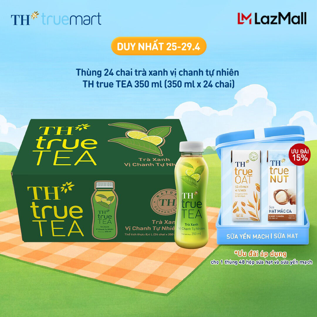 Thùng 24 chai trà xanh vị chanh tự nhiên TH true TEA 350 ml (350 ml x 24)