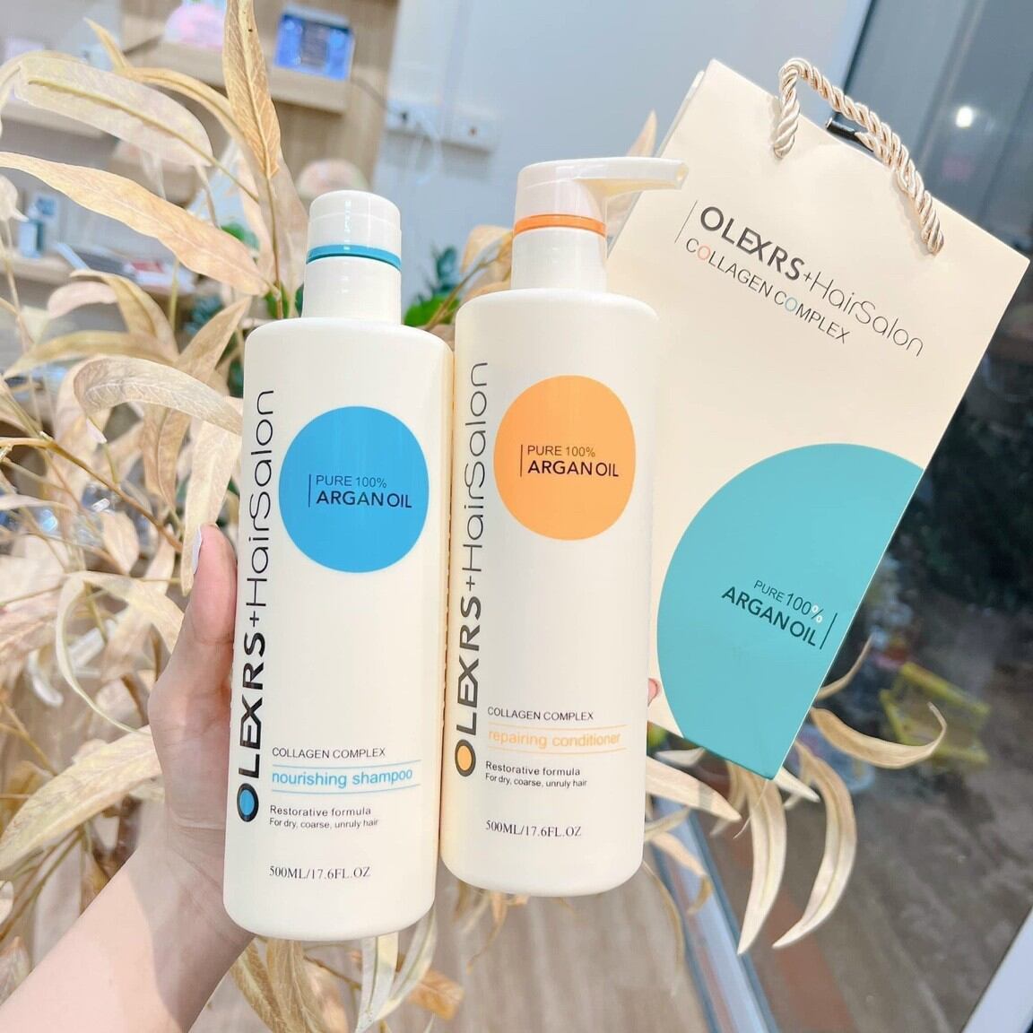 Cặp dầu gội xả olexrs argan oil collagen 500ml