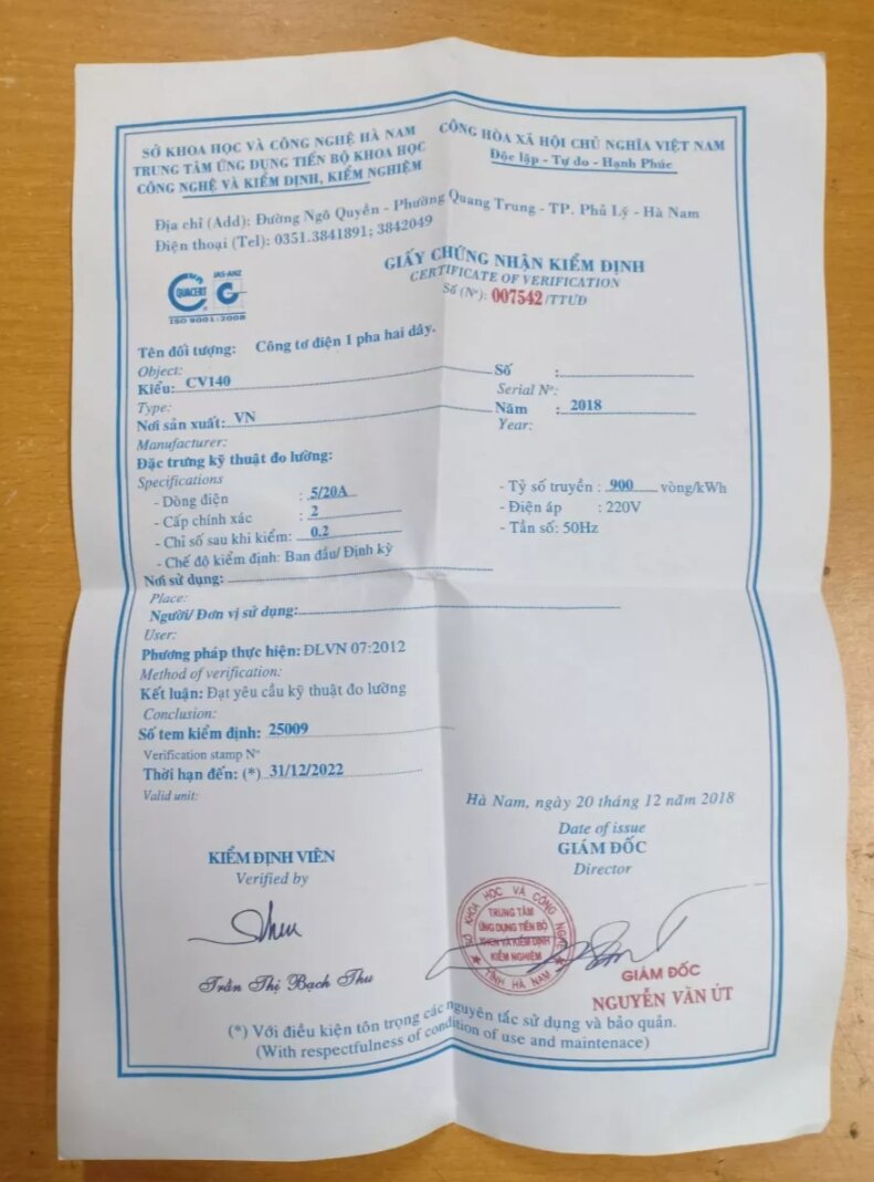 Công tơ điện 1pha 10(40A)- CV140 EMIC.có kiểm định.