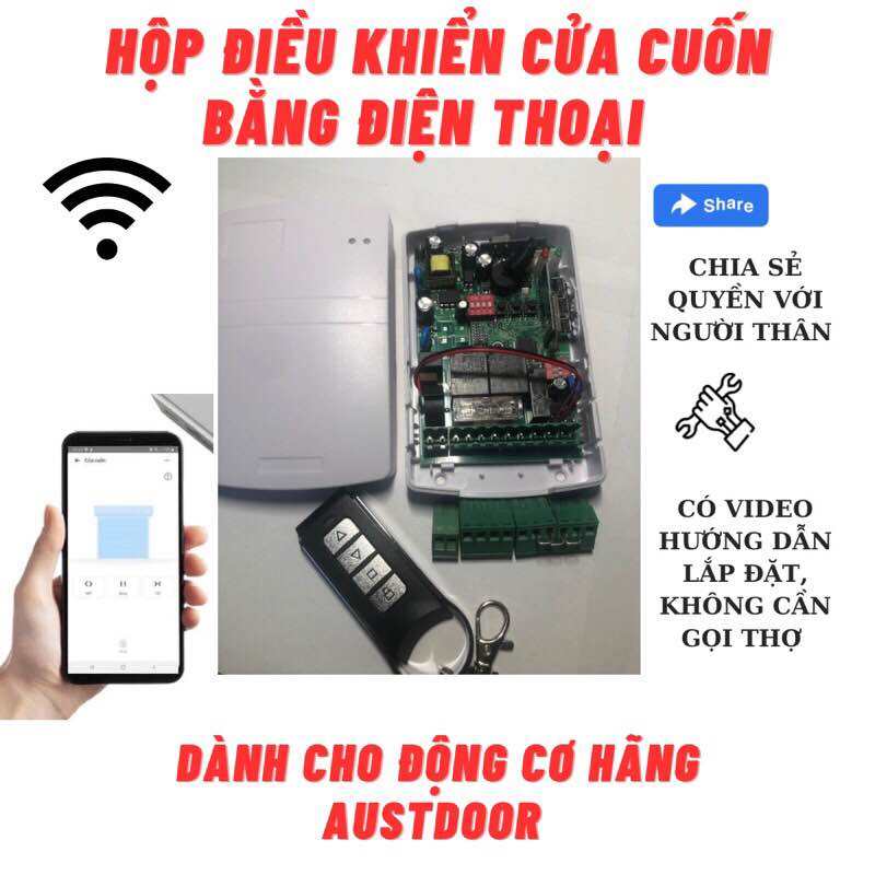 Hộp điều khiển cửa cuốn bằng điện thoại dành cho motor cửa AUSTDOOR qua