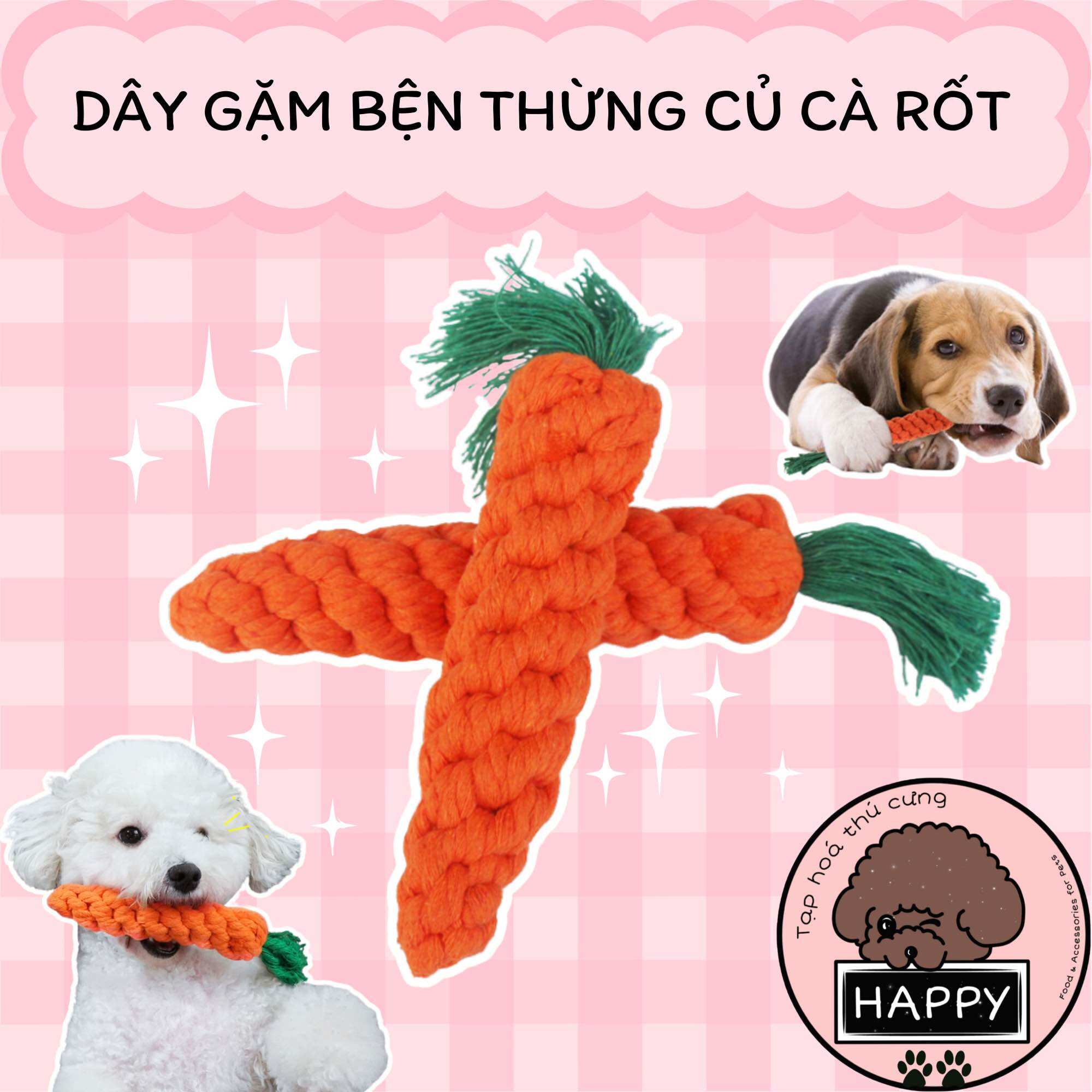 Đồ chơi gặm dây thừng hình củ cà rốt cho chó mèo / Cà rốt bện thừng cho thú cưng - Tạp Hoá Thú Cưng Happy