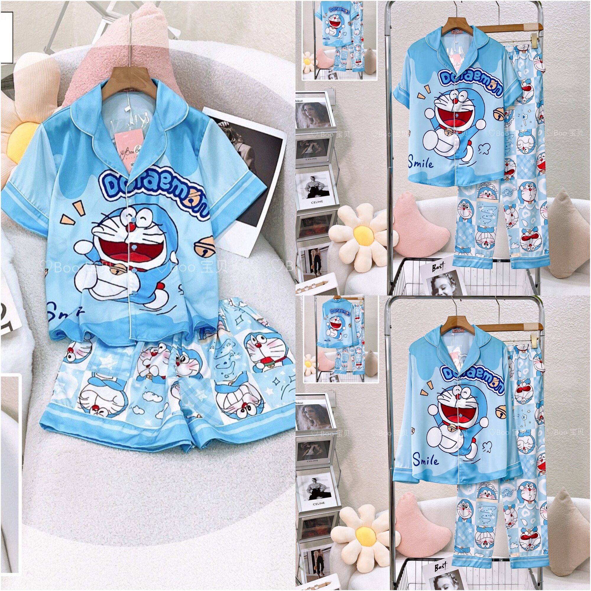 Pyjama Lụa Latin Thiết Kế Cao Cấp Booboo Doreamon