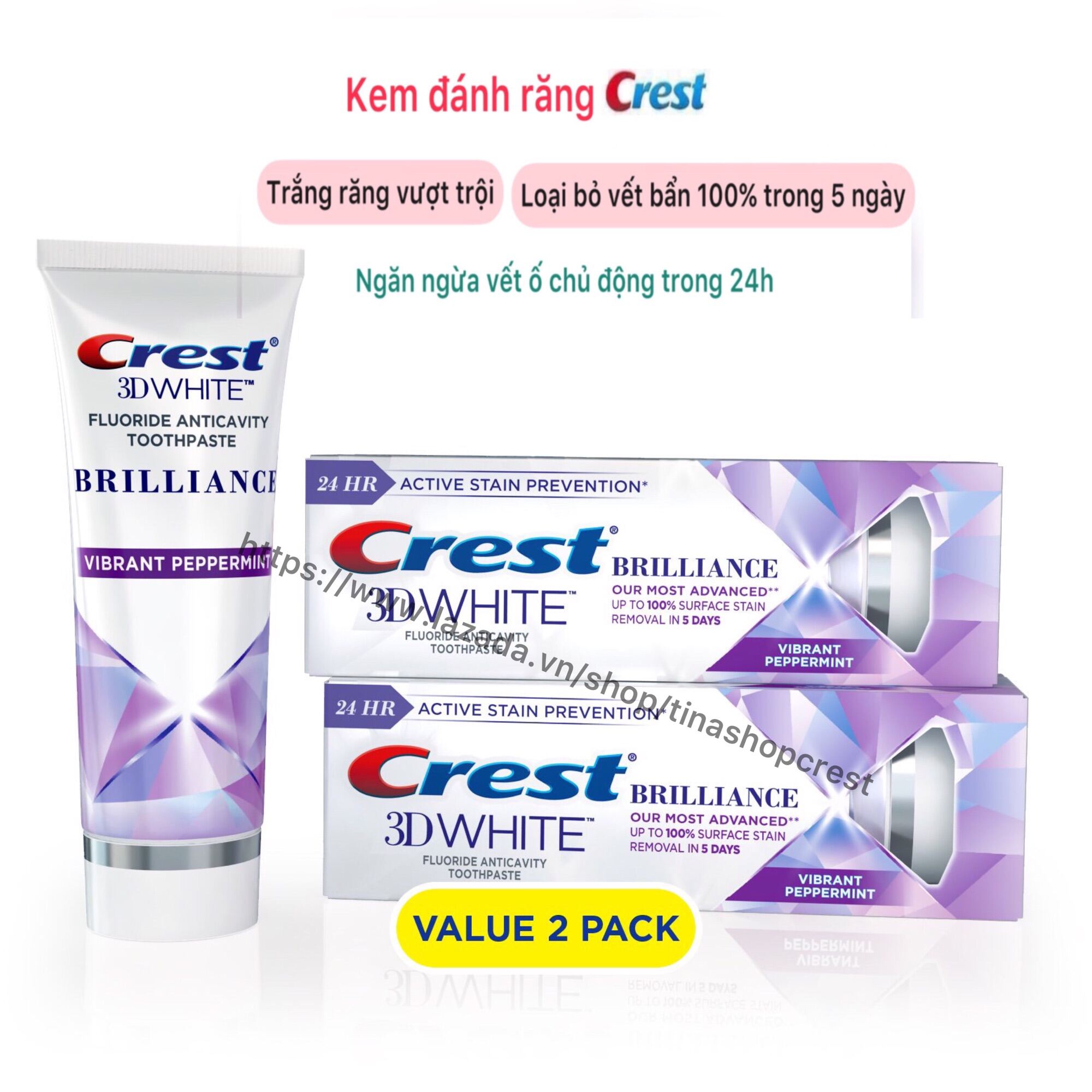 Kem đánh trắng răng Crest 3D White Brilliance 110g