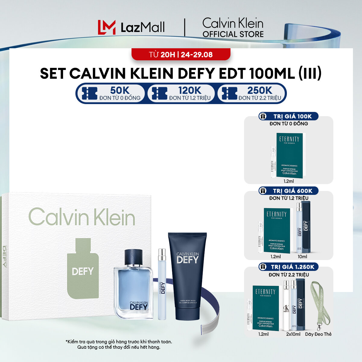 Set nước hoa nam calvin klein defy edt 100ml + edt 10ml + sữa tắm 100ml