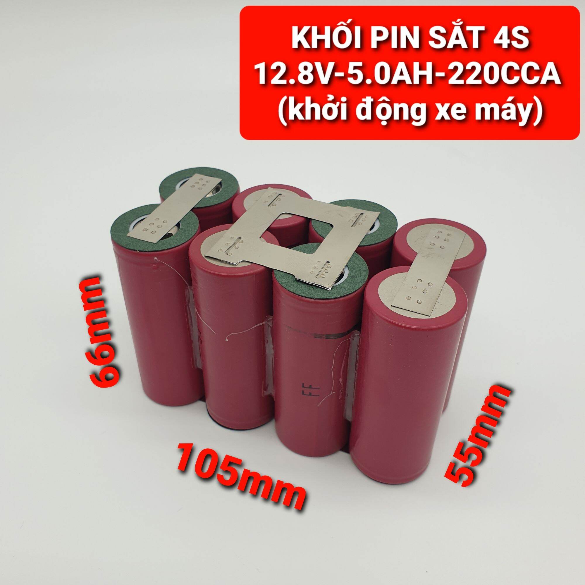 Achun.vn - PIN LITHIUM SẮT 4S - 12.8V - 5.0AH - 220CCA - 8 Cell 26650- Khởi động xe máy