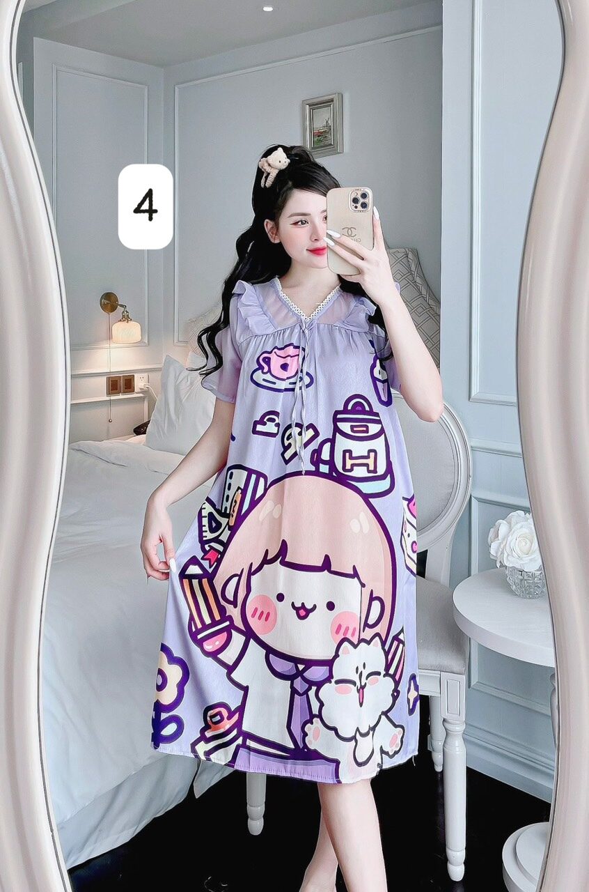Đầm ngủ lụa xước phối voan tơ siêu siêu cuteFreesize 45-60kg 140k