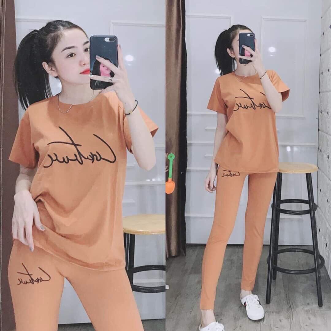 Set bộ đồ bộ dài mặc nhà thêu chữ dễ thương