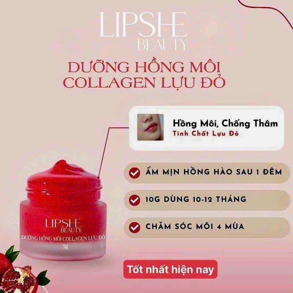 Dưỡng Hồng Môi Collagen Lựu Đỏ Lipshe Beauty 5gram