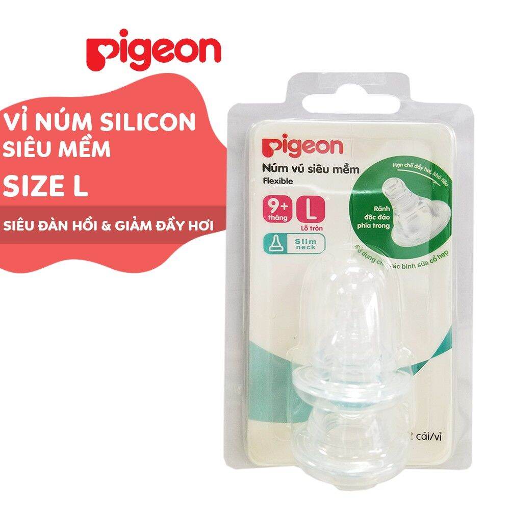 Núm vú cổ hẹp Pigeon vú vúm Silicone Siêu mềm (2 cái /1 Vĩ)