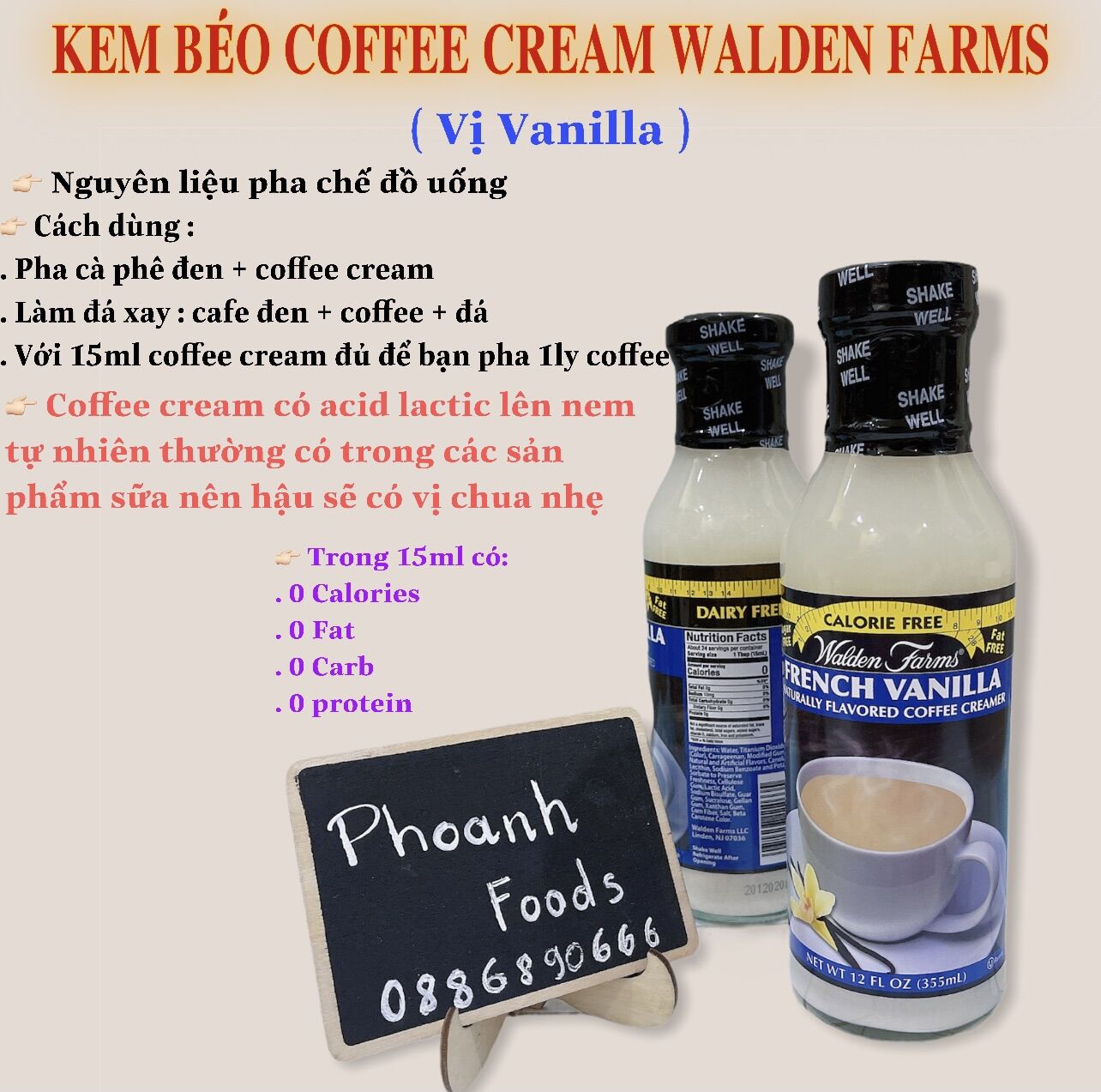 Kem béo pha coffee - coffee cream Walden Farm ( 0 calories/0 đường/0 fat) - vị vanilla