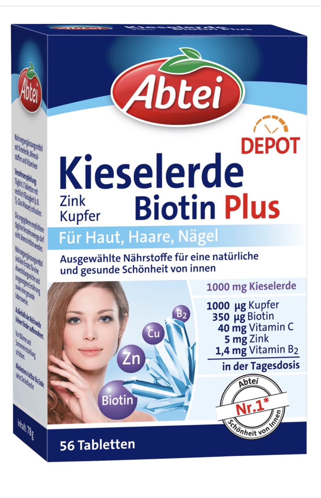 Viên đẹp da khoẻ tóc Abtei Biotin Plus 56 viên