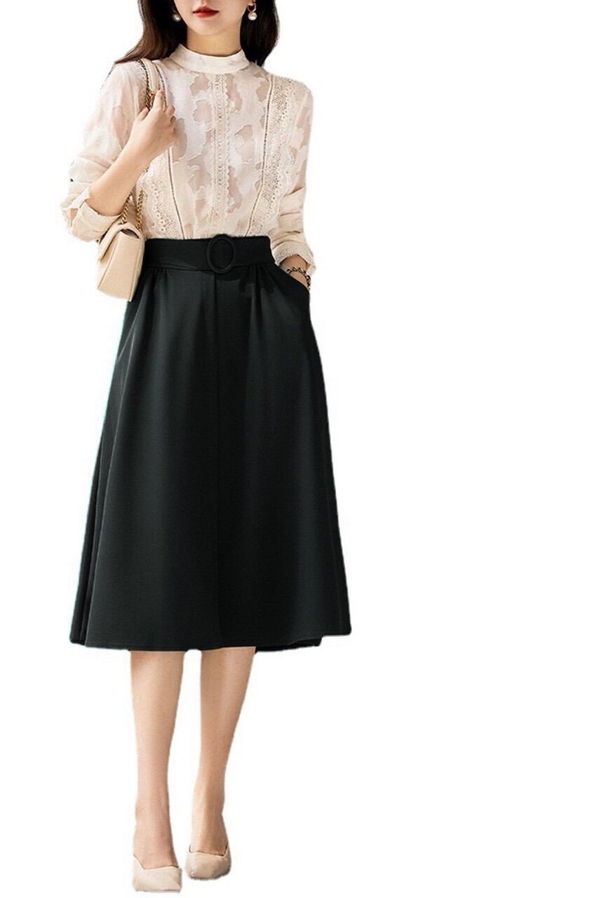 Chân Váy Xoè Midi Công Sở Kèm Belt