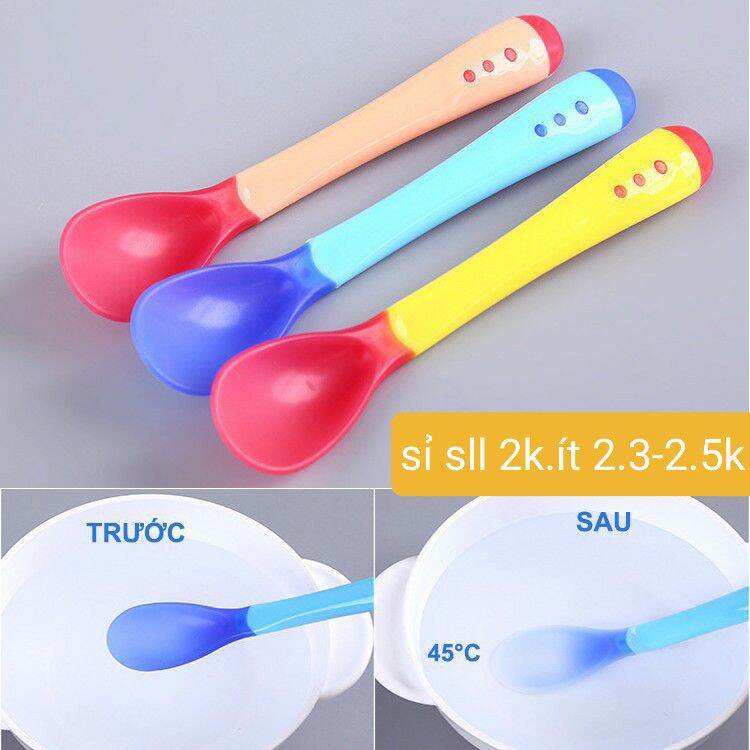 sét 3 thìa ăn dặm silicon/thìa báo nóng cho bé