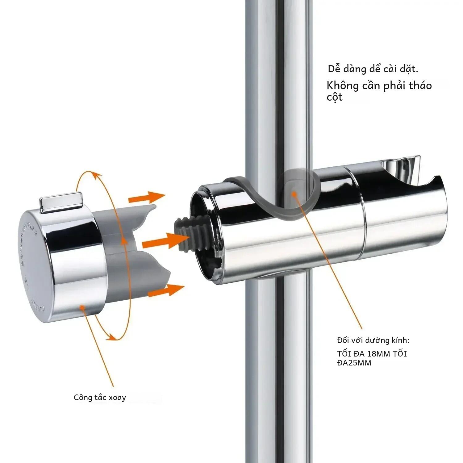 Giá Đỡ Vòi Hoa Sen Có Thể Điều Chỉnh Abs 360 °   Giá Đỡ Trượt Đường Ray Kẹp Xoay Phụ Kiện Phòng Tắm Đa Năng Cho Vòi Hoa Sen 18-25mm