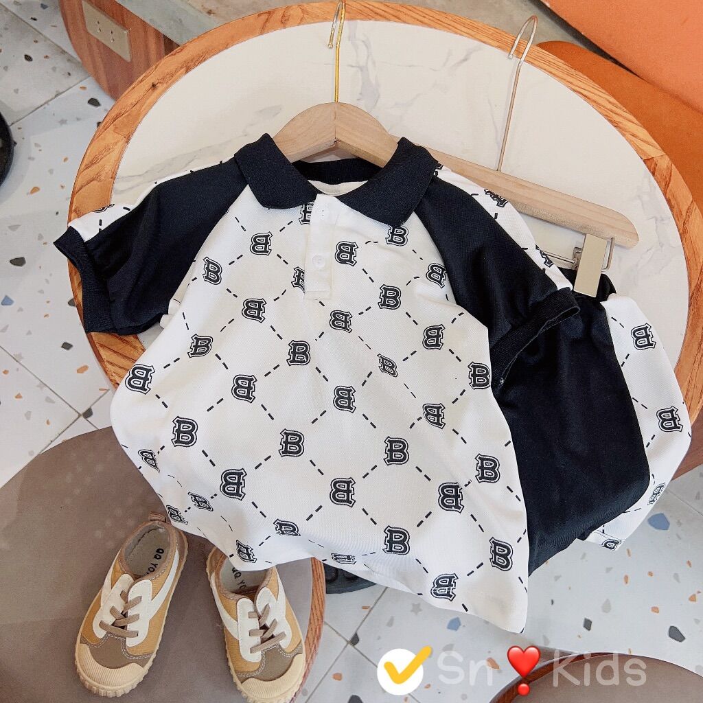 Bộ cổ bẻ chữ B phối màu bé trai (18-30kg)