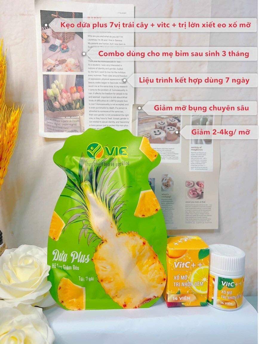 Combo giảm cân kẹo dứa và xỗ mỡ vitc chính hãng