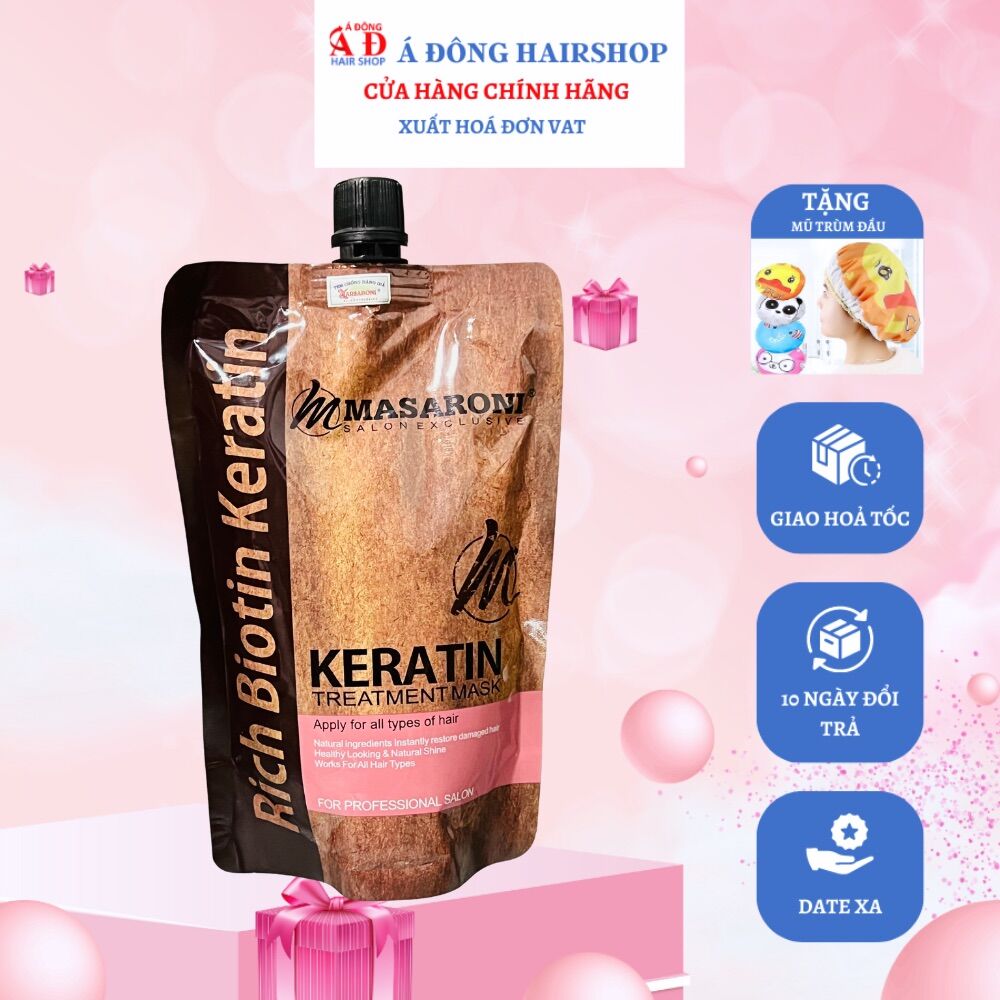 [+Tặng mũ trùm] Dầu hấp ủ tóc phục hồi Masaroni Keratin Treatment mask (dạng túi) 500ml