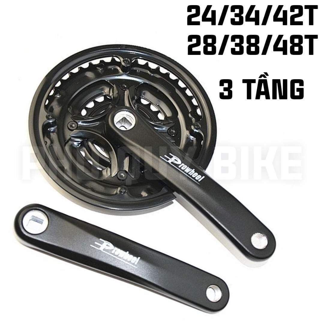 Giò đùi dĩa xe đạp 3 tầng prowheel 24/34/42t & 28/38/48t dành cho xe đạp dùng được cho líp 6-7-8-9 tầng