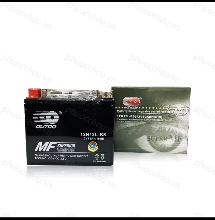 Ắc quy khô outdo 12n12l-bs 12v 12ah dùng cho xe vespa, mô tô phân khối lớn, ắc quy phụ xe mercedes