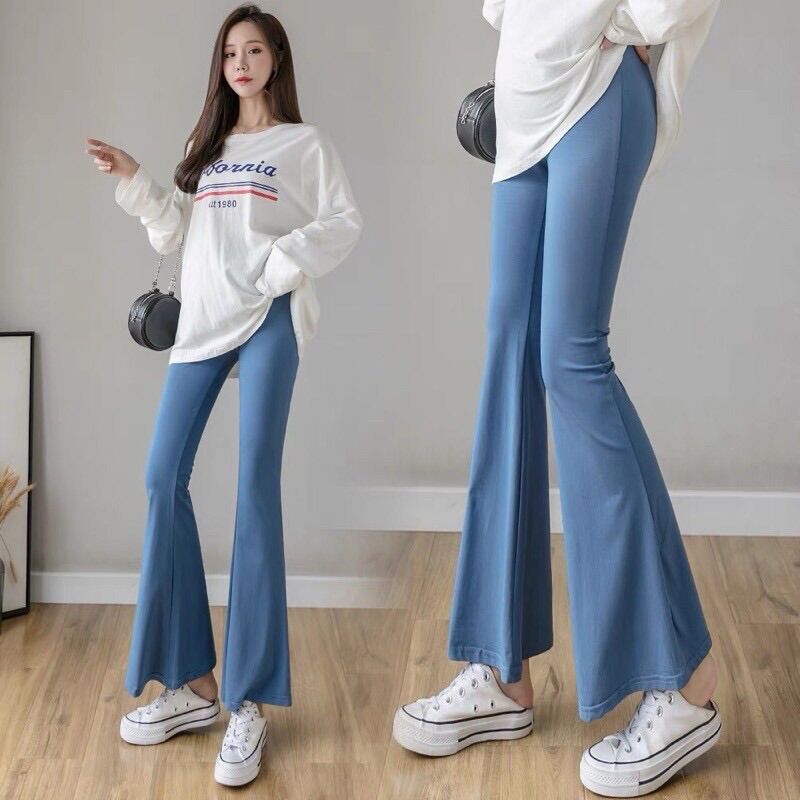🤰quần bầu cotton ống loe cạp thấp kèm video