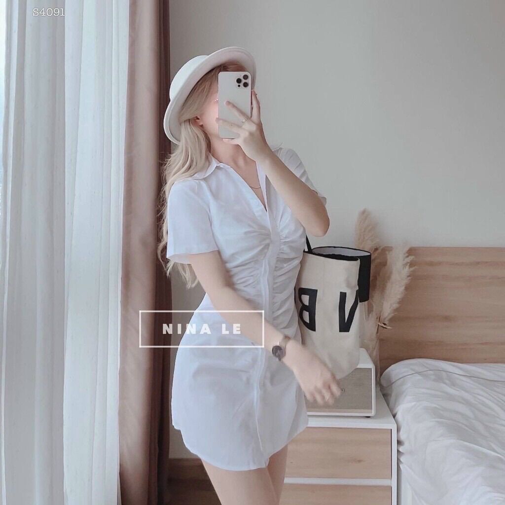 Đầm sơmi nhún eo