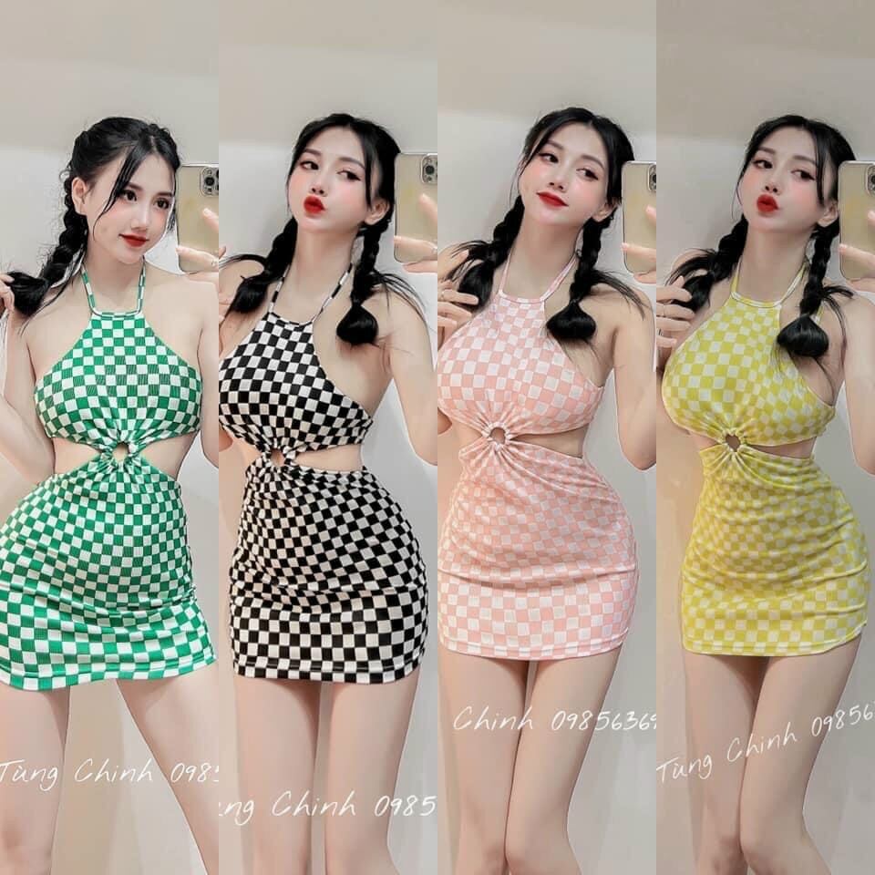 ĐẦM YẾM HỞ EO ÔM BODY Ô VUÔNG