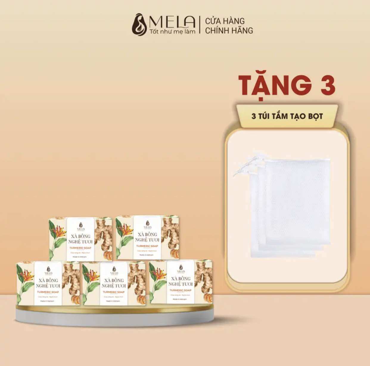 Combo 5 Bánh Xà Bông Nghệ MELA Làm Sạch Da Sáng Khoẻ 100g