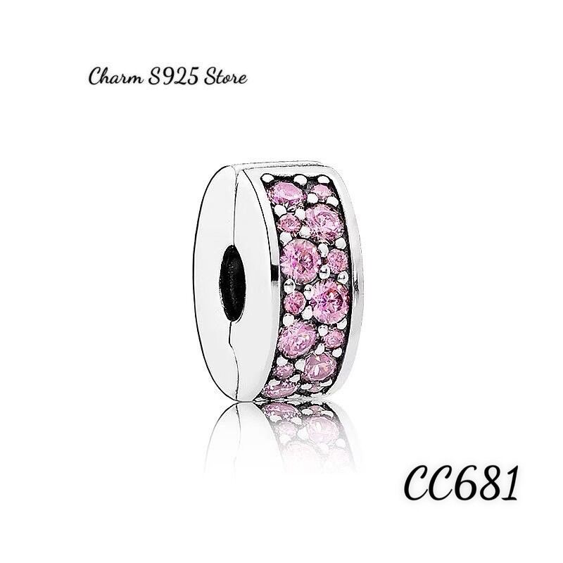 Charm pan ale khoá chặn đính đá hồng bạc s925