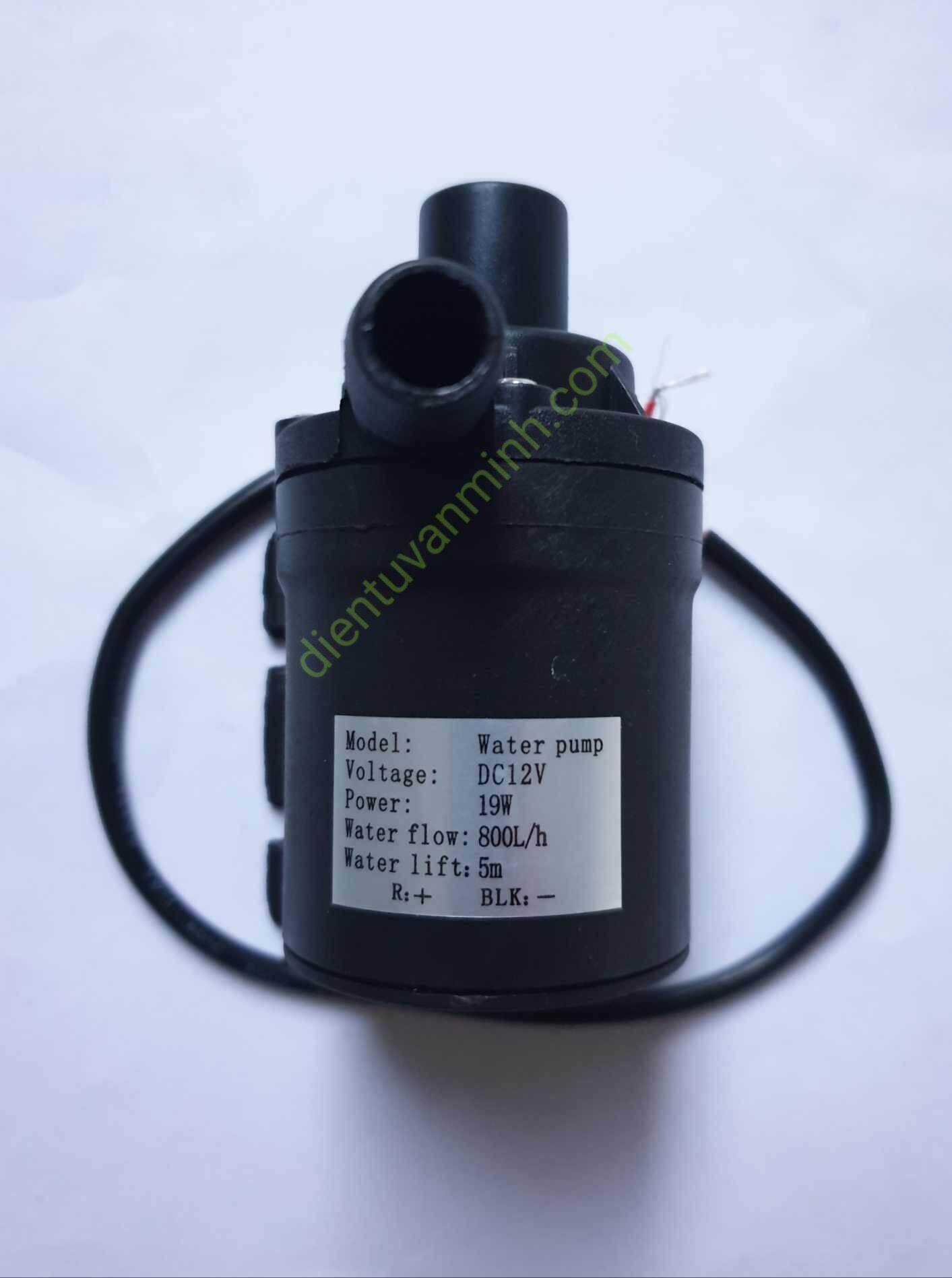 Máy bơm dc mini 12v 19w tốc độ bơm 800l/h đường kính ống 12.7mm dài 5m