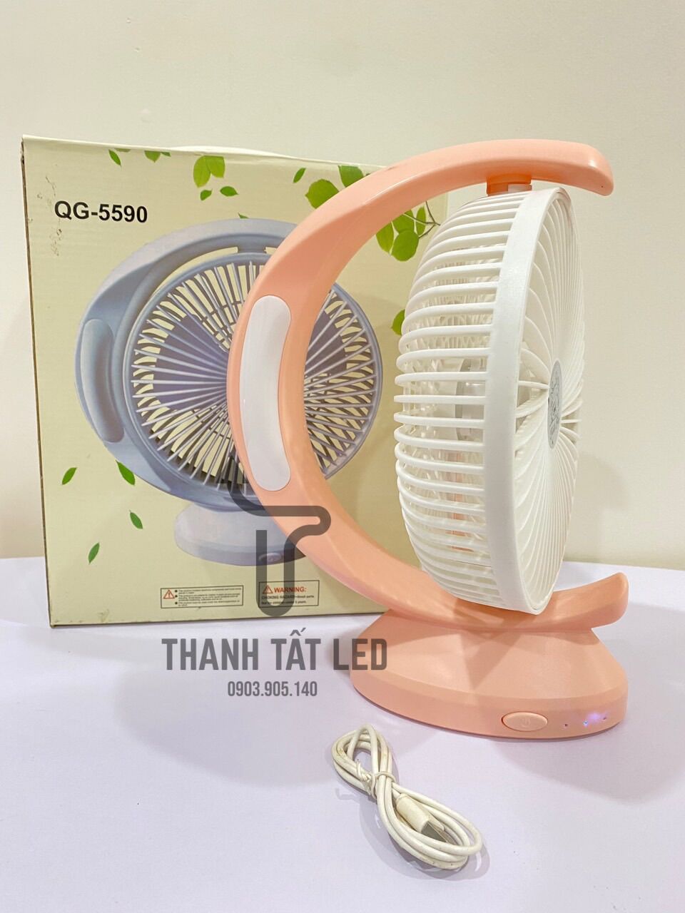 [HCM]Quạt để bàn Sạc Có Đèn Led Siêu Mát QG-5590
