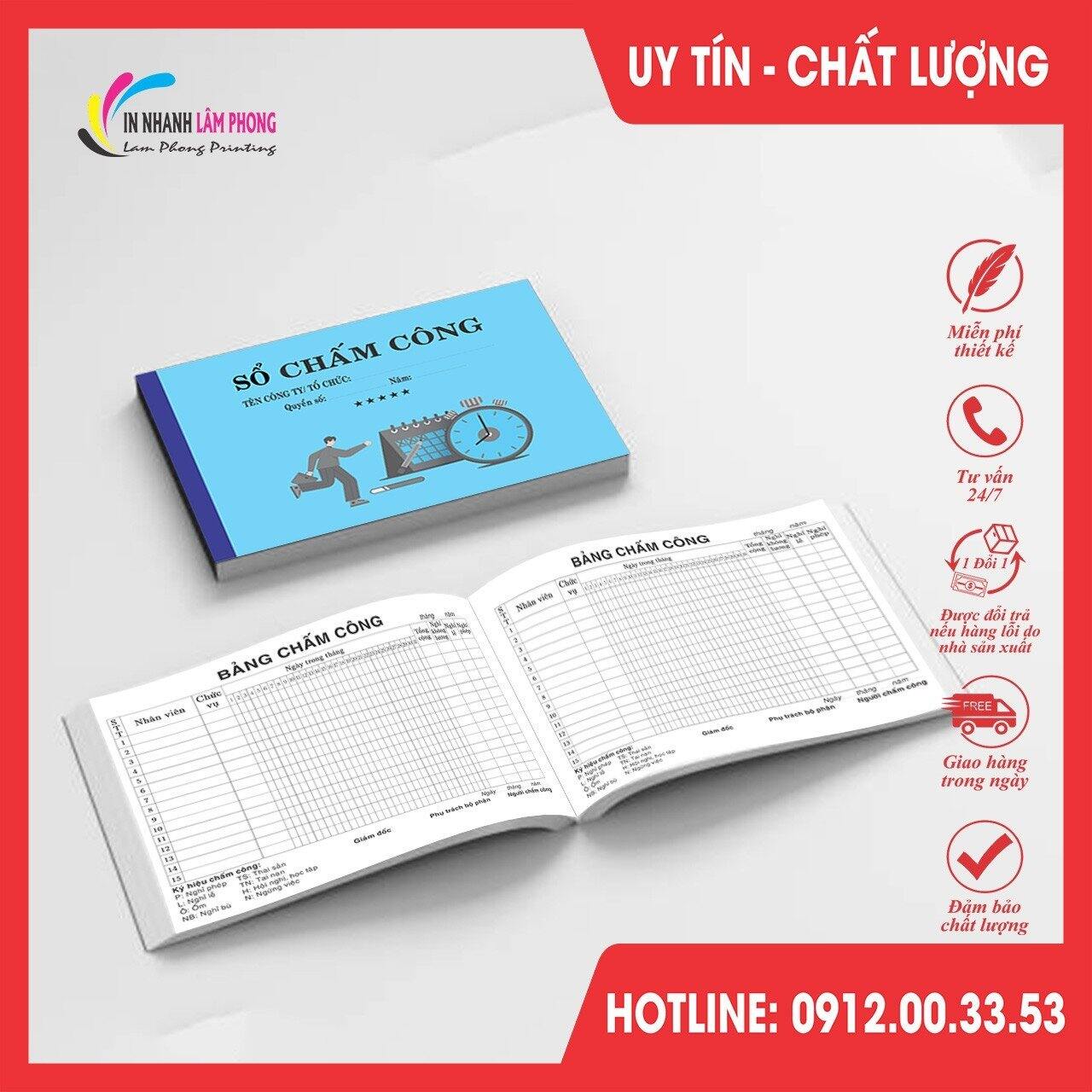 Sổ chấm công, sổ chấm công nhân viên spa, cửa hàng, công ty theo tháng, A4