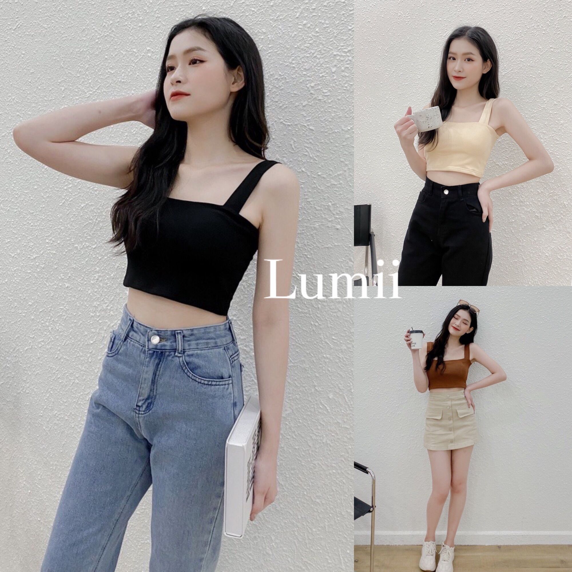 Áo 2 dây croptop bản to có mút ngực - Lumii